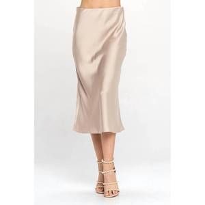 NEW RENEEC. spring satin midi skirt in taupe